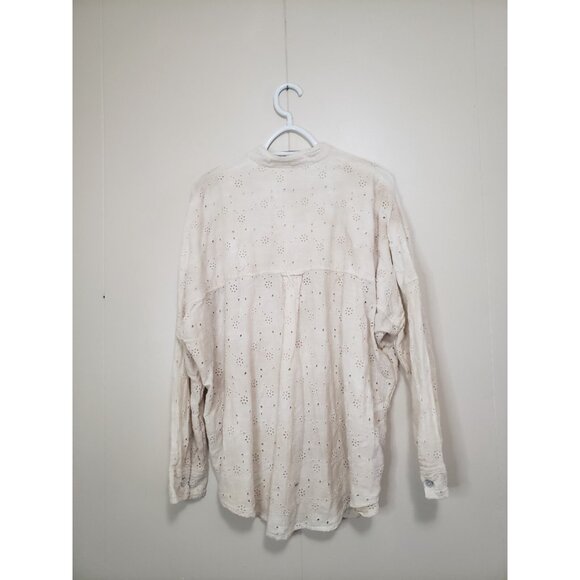 American Eagle Outfitters Women S Top Eyelet Lace Boho Oversized Fit Cream Gauze - Picture 2 of 5